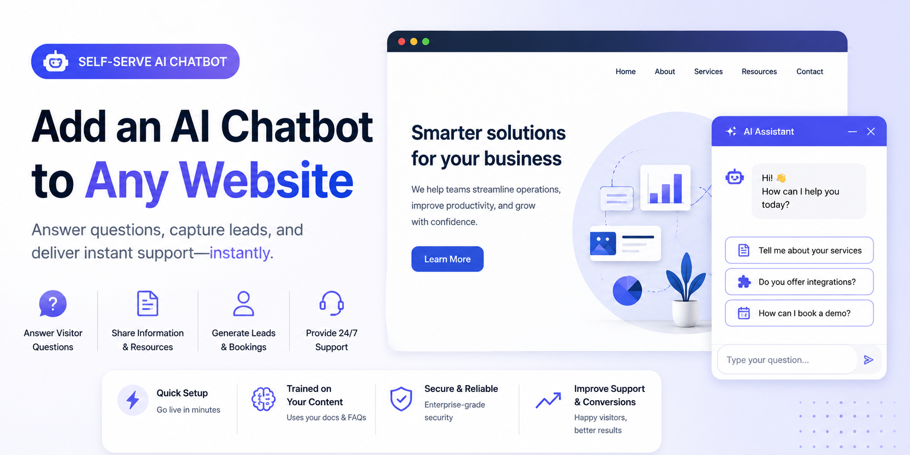 Add an AI Chatbot to Any Website — Now Fully Self-Serve