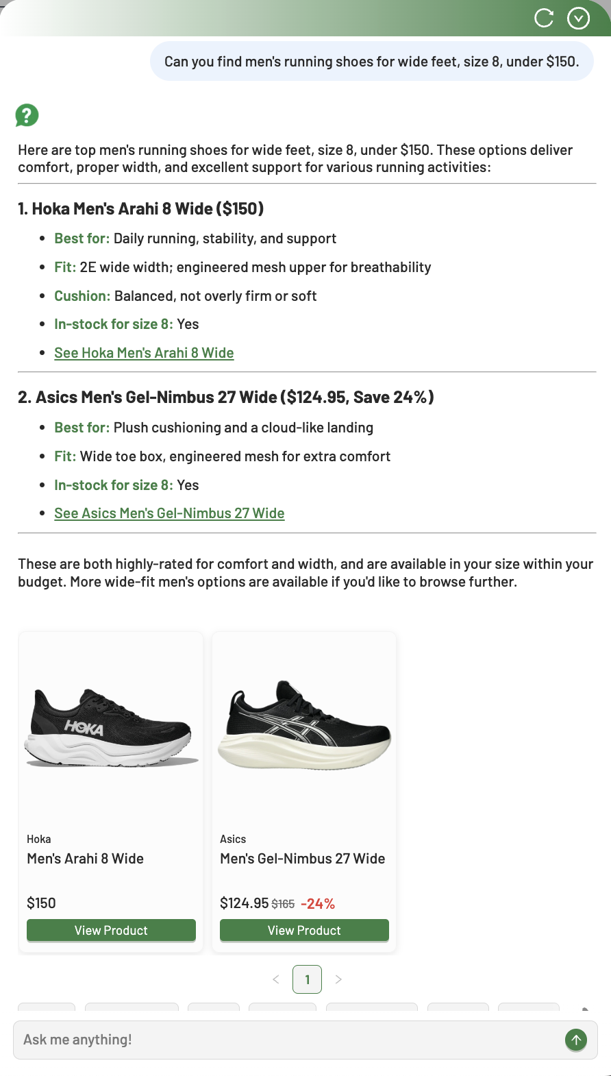 Example for searching running shoes