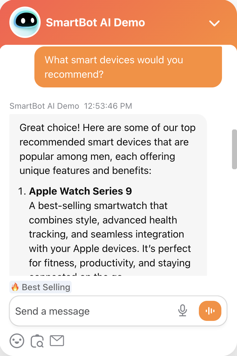 Example for recommendation through Smartbot